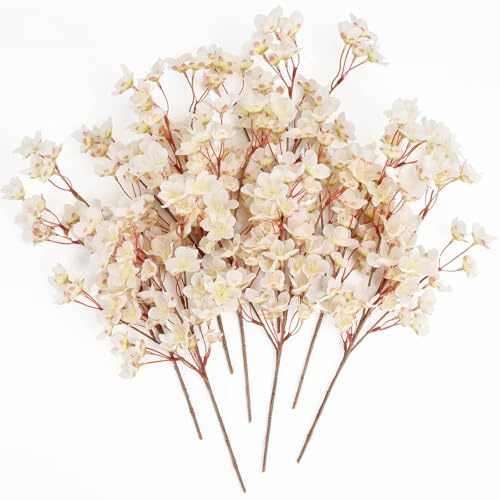 8 Stück Künstliche Kirschblütenzweige, 16 Zoll Weiß Kirschblüten Zweig Deko | Weiche Seide, biegsame Stiele. Realistische Optik, pflegeleicht. Ideal für Frühling, Hochzeit & DIY.