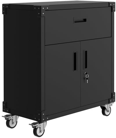 Garvee Armoire à Outils avec tiroirs, Roulante en métal Robuste, Étagère réglable et Serrure, Résistante à la Rouille, pour Atelier et entrepôt, Noire, 80x42x90cm