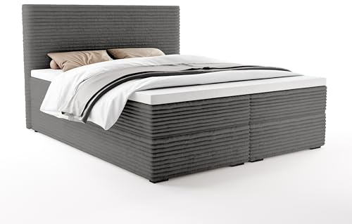 FurniDe24 Boxspringbett mit 2 Bettkästen, Bonellfederkernmatratze und Topper, Gepolstertes Doppelbett mit Kopfteil, Breitcord-Stoff, Polsterbett Vito in Anthrazit (Vito 18, 160 x 200 cm)
