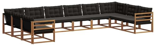vidaXL Outdoor-Sofagarnitur mit Kissen 10 pcs Natürlich und Schwarz, Gartenmöbel Set, modernes Sofa für draußen, ergonomisches Design, bequemer Sitzplatz, stilige Couch für den Patio