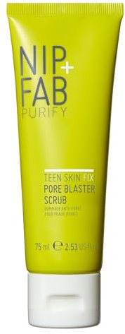 Nip+Fab Teen Skin Fix Pore Blaster Scrub, 75 ml - Dual Exfoliation & Purification with BHA Salicylic Acid