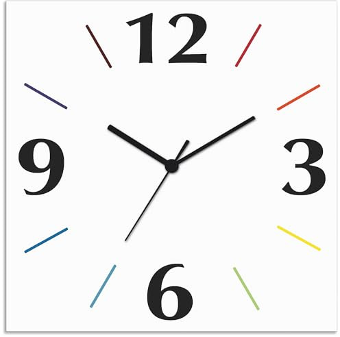 ARTLAND Wanddeko Wanduhr ohne Tickgeräusche Alu Funkuhr 30x30 cm Quadratisch Lautlos 4 Ziffern Farbig Schlichtes Design Weiß S7KI