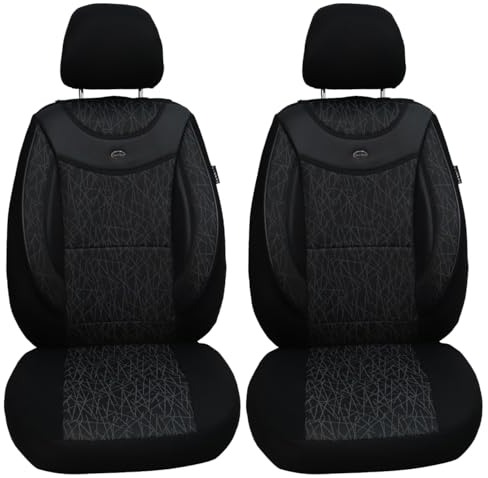 Maß Sitzbezüge für Auto Sitze kompatibel mit Volvo V40 2 Typ M 2012 Fahrer und Beifahrer Schonbezüge Sitzschoner Sitzbezug FB:05 (Schwarz/Schwarz/Grau Muster)