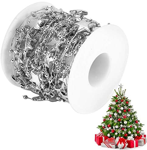 10 Meter/Rolle Perlenrolle, ABS Perlenkette Fünfzackiger Stern Dekorative Schnur DIY Hochzeit Dekoration (Silber)