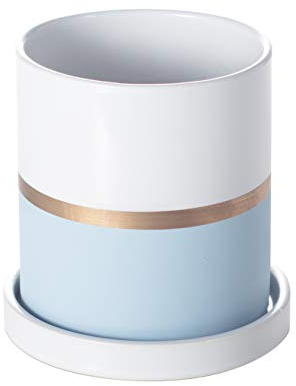 Ekirlin 13cm Plant Pot - Ceramic Flower Planters Indoor - Modern Succulents Containers with Drain Hole Saucer, Decorate Home, Office & Outdoor (Blue)