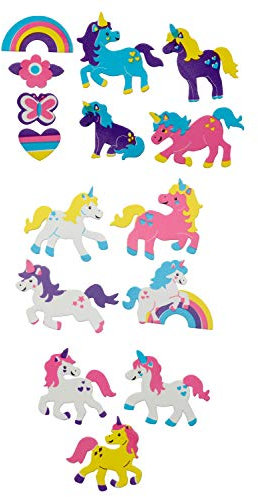 Glorex 6 2247 706 - Moosgummi Sticker Einhorn, selbstklebend, 28 Stück, sortiert in verschiedenen Motiven, ideal zum Verzieren und Dekorieren von Grußkarten, für Scrapbooking, usw.