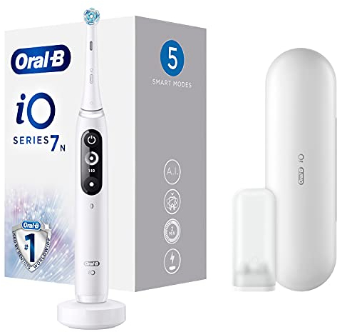 Braun Oral-B iO – 7n – Elektrische Zahnbürste, wiederaufladbar, 1 hochwertiger, weißer Griff mit Revolutionärer Magnettechnologie, Anzeige Schwarz und Weiß, 1 Bürste, 1 Premium-Reiseetui