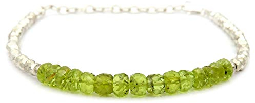 Peridot-Perlenarmband mit Sterlingsilber-Verschluss und Bestandteilen, natürliche echte Edelsteine, Peridot und Pyrit, Peridot Perlenarmband, Peridot Edelsteinschmuck, 22 cm, Stein, Peridot