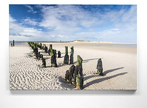 Atemberaubendes Nordsee Panorama Leinwand-Bild 120x80cm, Motiv Strand Wangerooge. Ein einzigartiges XXL Wandbild als Deko für Wohnzimmer, Schlafzimmer, Küche. Aufgespannt auf Holzrahmen