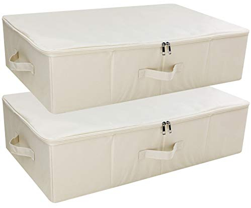 Amonsen Pack of 2, 70X40X18cm Rigid Collapsible Rigid Storage Baskets for Underbed Organizer, Beige