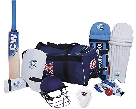 CW Academy Cricket-Set für die rechte Hand, komplettes Cricket-Set, für Jungen, Jugendliche, für Clubs, Cricket-Übungsset, inklusive Tasche mit Rädern, Kaschmir-Schläger, Lederball, Zubehör,