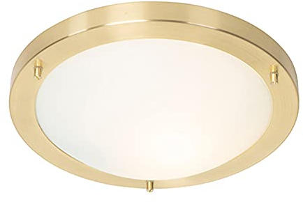 Qazqa - Moderne Außen Deckenleuchte I Deckenlampe I Lampe I Leuchte Gold I Messing 31 cm IP44 - Yuma I Außenbeleuchtung - Stahl Rund - LED geeignet E27