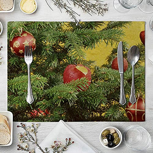 Banemi Platzset Weihnachten Zum Ausmalen, Platzset 6er Weihnachtsbaum mit Dekorationskugeln Tischsets Weihnachtliche Tischdekoration 32X42cm