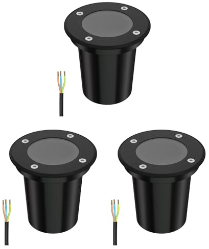 ledscom.de 3x Bodeneinbauleuchte BOLI für außen, IP67, schwarz, rund, 108mm Ø, 1x GU10 max. 15W, gefrostet
