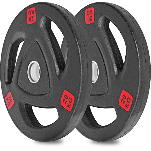 wuuhoo® olympische Hantelscheiben Ray 50mm, Langhantelgewicht 2er Set, Hantelscheibe gummiert mit Stahlkern und Griffen, beschichtet in Schwarz - Fitnessgerät für Zuhause, modernes Design 2 x 20 kg