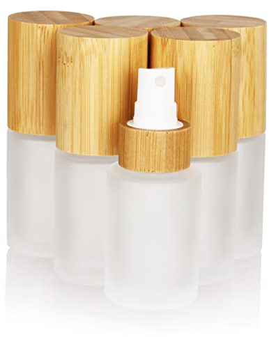 COSIDEA 6 pcs Empty 1oz / 30ml bamboo lid Frosted glass spray bottle with fine mist despenser head for liquid perfume toiletries, toner bottles
