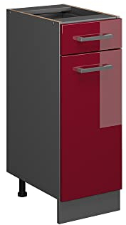 Vicco Mueble bajo de Cocina R-Line, Rojo Burdeos Alto Brillo/Antracita, 30 cm sin encimera