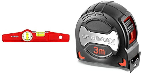 Facom 307BM.25 - Niveau trapézoïdaux magnétiques - 25 cm & FACOM - Mètre à Ruban 3m x 19mm - 897A.319PB - Boîtier Grip Antidérapant Prise en Main Confortable - Ruban Antireflet Mat - Avec Crochet