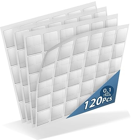 Kuchoow Spurloses Klebepads Doppelseitig, 120 Stück, Doppelseitiger Aufkleber, Waschbares, Transparent, Entfernbares, Doppelseitiges Klebeband Extra Stark (25 * 25 * 1mm)