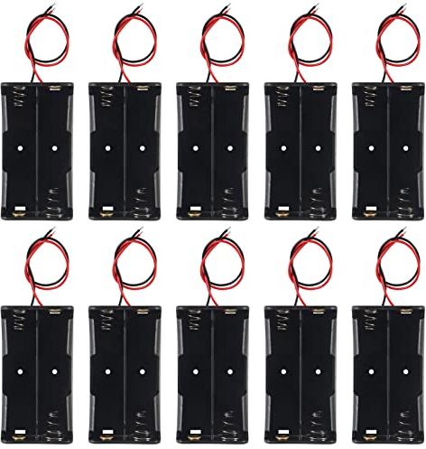 AEDIKO 10pcs 18650 Battery Holder 18650 Battery Clip 2 Slots 3.7V Plastic 18650 Battery Storage Box Case with Connect Lead