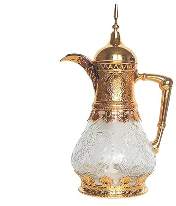 BEZAX Théière Marocaine 1,6 l, théière en Laiton, avec Filtre intégré, modèle Traditionnel, cruche Arabe, théière, Chauffe-thé,Or