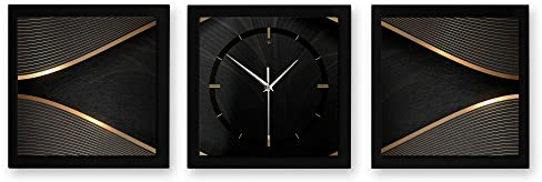 Kreative Feder 3D Designer-Wanduhr Elegance 3-teilige Funkuhr 90x30cm Schwarz in modernem Metallic-Look rechteckig ohne Tickgeräusche (Elegance Querformat, 90x30cm; leises Funkuhrwerk)