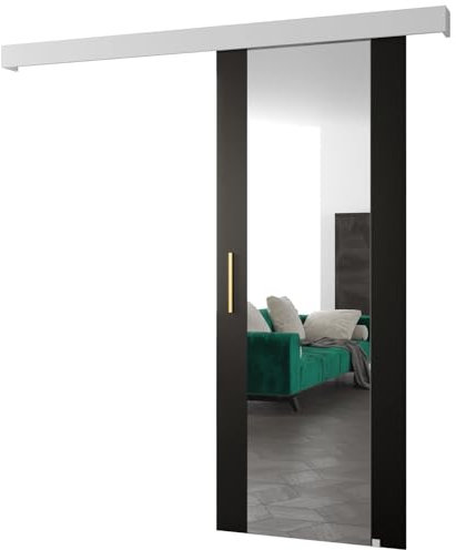 ABIKSMEBLE Salwador 2 Set di Ante Scorrevoli con Copertura del Binario e Specchio - Porte Scorrevoli per Pareti Interne - Costruzione Solida - 90 x 204 cm - Nero