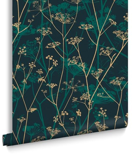 Clarissa Hulse Wild Chervil Kingfisher and Gold Wallpaper | Blue Wallpaper | Trail Wallpaper | Eco-friendly Wallpaper