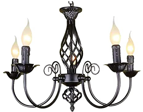 WOQLIBE Moderne Kronleuchter 5-Kop flammig Decken Lampe Vintage Pendel Hänge Leuchte Deckenleuchten Nachtlampe Metall Kronleuchter E14