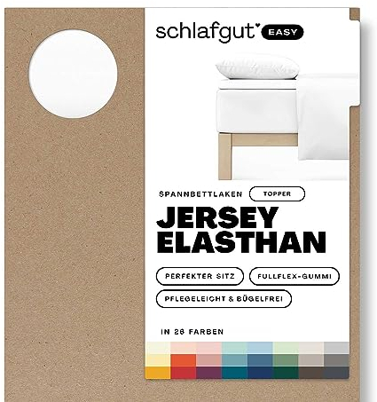 Schlafgut Easy Jersey Elasthan Topper Spannbettlaken 90x190 bis 100x220 Full-White, Spannbetttuch aus superweicher Baumwolle mit Elasthan