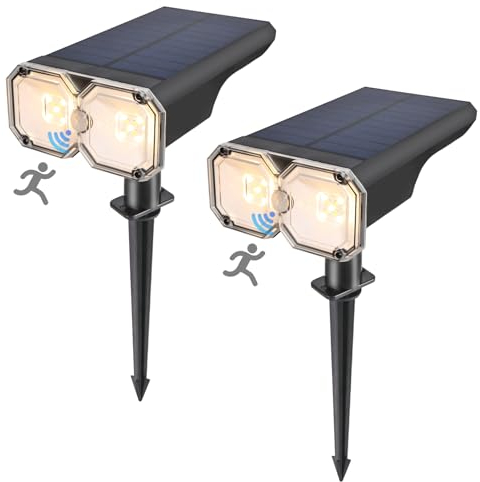 KYOTECH Spot Solaire Extérieur LED Lampes Solaires Etanche IP67 Projecteur Solaire Réglable 6500K/3000K avec 7 Modes d'Éclairage, Lumière Chaude pour Jardin, Cour, Allée, Chemin, 2 Pack