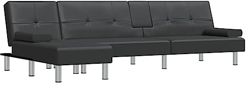 vidaXL Schlafsofa in L Form, Ecksofa mit Schlaffunktion, Bettcouch für Wohnzimmer, Couch Sofa Eckcouch Schlafcouch Samtsofa, Schwarz Kunstleder