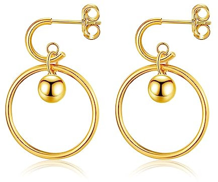 Ohrringe Silber 925 hängend für Frauen Mädchen, 18k Vergoldet Creolen mit Ball Anhänger Ohrringe Gold Schmuck für Damen Hochzeitsgeschenke