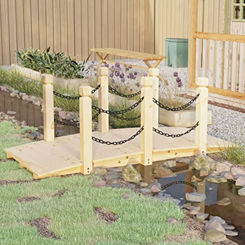 CIADAZ Gartenbrücke mit Kettengeländer 150x67x56 cm Massivholz Fichte, Teich Deko, Deko Garten, Teichbrücke, Garden Bridges, Gartendekoration Groß363357