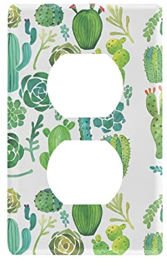 Flowers Leaves Cactus Light Switch Cover Decorative Receptacle Outlet Wall Plate Guard Plastic Wall Outlet Cover for Living Room Home Decor (Duplex Outlets Cover)