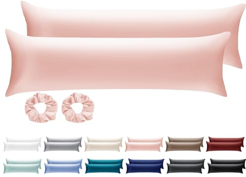 Vielit 2 Stück Seitenschläferkissen bezug 40 x 145 Stillkissenhülle Kissenbezug 40x145 Seitenschläfer Verdecktem Zip Öko-Zertifikat Rosa mit 2 Haargummis