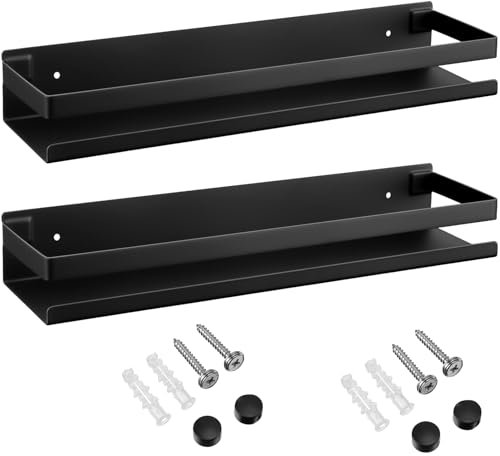 Lallisa 2 Stück Wandregale aus Edelstahl (Schwarz, 40 cm) – Duschregale für Bad und Dusche, schwimmendes Design zur Wandmontage, Aufbewahrungskorb-Organizer für Badezimmer, Küche und Wohnzimmer