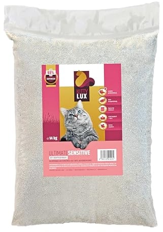 KittyLux klumpende Katzenstreu Ultimate Sensitive 2x14kg mit Babypuderduft für Sensible Katzen, Klumpstreu 100% Naturbentonit, Feste Klumpenbildung, schnelle Geruchsbildung, geringer Verbrauch