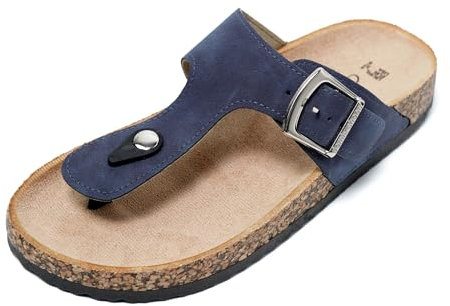 JOMIX Sandalias Mujer Verano Con Plataforma, Chanclas Cuña Con Hebilla Ajustable Para Playa, Mar, Piscina, Piel Anatómicas Elegantes, Navy, 37 EU