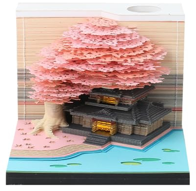 Fulluky 3D kalender Abreißen 2024,3D-Notizblock mit Licht und Stifthalter,2024 Tischkalender-Notizblock, DIY-Notizen,3D-Haftnotizen,kreatives Papierskulptur-Bastel-DIY-Geschenk (02-Rosa)