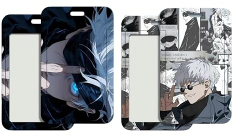 2 Pcs Jujutsu Kaisen Anime Porte Badge avec Lanière Tour de Cou, Lanyard avec Porte Cartes, Pour Cartes D'identité Clés Articles Bureau L'école Carte de Bus