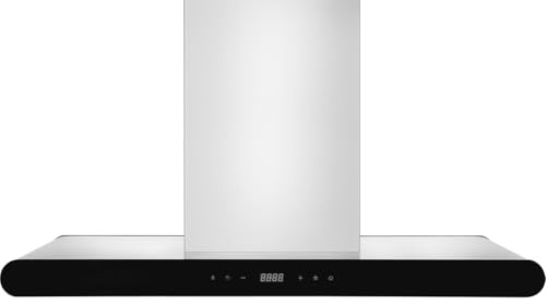 Empava Cappa aspirante a isola canalizzata/senza condotti da 91 cm, montaggio a soffitto per stufa da cucina, con controllo touch a doppio lato 400 CFM, 3 velocità, 4 luci a LED, in acciaio