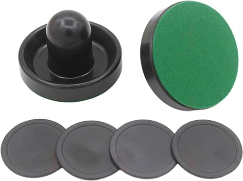 MOUJUCHI Air Hockey Pushers, 2 Stück 60mm Air Hockey Tisch Filzschieber mit 4 Stück Roten Pucks für Tabellen Spiel(Schwarz)