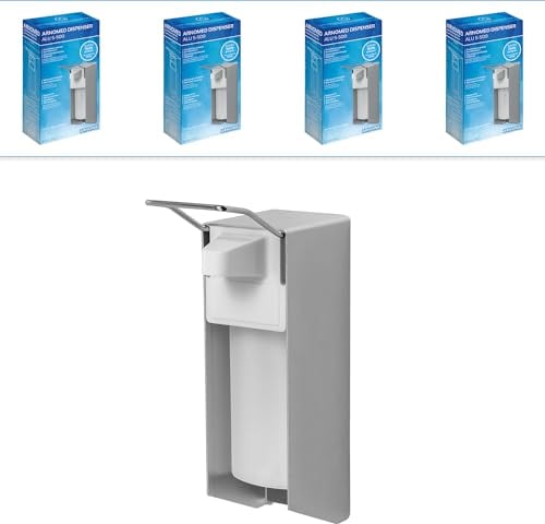4x ARNOMED Desinfektionsspender Aluminium, Seifenspender kurzer Armhebel für 500ml, Seifenspender zur Wandbefestigung, Eurospender für Desinfektionsmittel, Soap Dispenser, Desinfektionsmittelspender