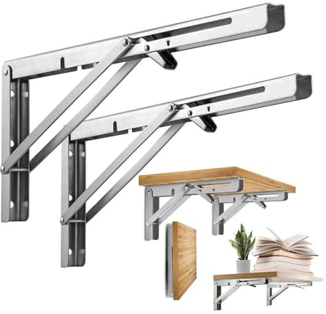 Klappkonsole Schwerlast, 2 Stück Edelstahl Klappkonsole Tisch Wand Klappkonsole Klappscharnier Klappwinkel Platzsparend Klappbares Regal für Wandmontage (12 Inch)