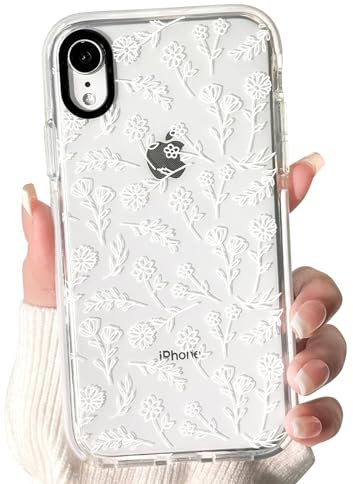 NITITOP Compatible for iPhone XR Case Cute Flower Floral Clear for Women Girl Ultra Slim Crystal Shockproof Soft TPU Anti-Yellow Protective Phone Cover - White