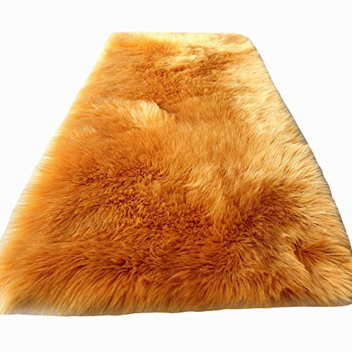 YUGWNN Orange Schaffell Kunstfell Fellimitat Teppich Bettvorleger Fell,Schaukelstuhl Auflage Dekofell,Rechteckig 50x150cm/19.7x59.0in
