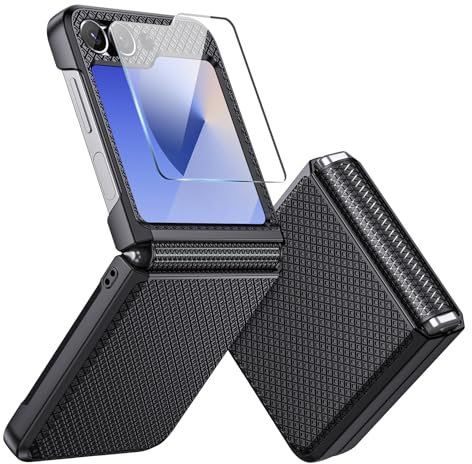 Focusor Coque pour Samsung Galaxy Z Flip 6 / Z Flip 5 mit Protection D'écran Arrière et Charnière, Antichoc Étui Intégrée Rigide Antidérapante Housse Anti-Rayures pour Z Flip6 / Z Flip5, Noir