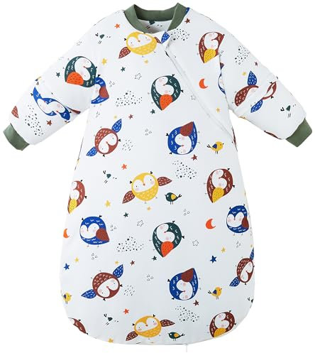 Chilsuessy Baby Schlafsack Winter Schlafsack mit abnehmbar Langarm Warm Kleinkinder Schlafsack für Jungen und Mädchen, Bunte Eule/2.5 Tog, 100cm/Baby Höhe 90-110 cm