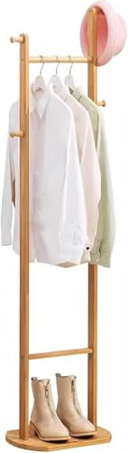 Kleiderständer, Bambus-Kleiderständer, Eckgarderobe, Ständer, Flurbäume, freistehende Kleiderstange mit Regalen und 4 Haken für Eingangsbereich, Schlafzimmer, Wohnzimmer, Holzfarbe
